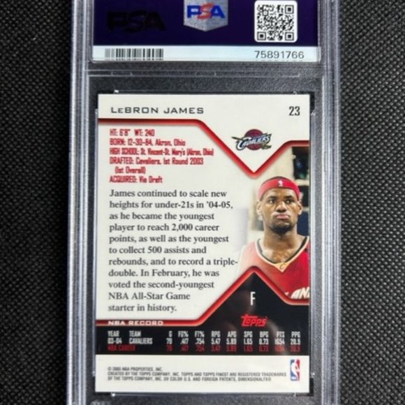2004-05 Topps Finest LeBron James #23 Cleveland Cavaliers PSA 10 Gem Mint - Picture 2 of 2